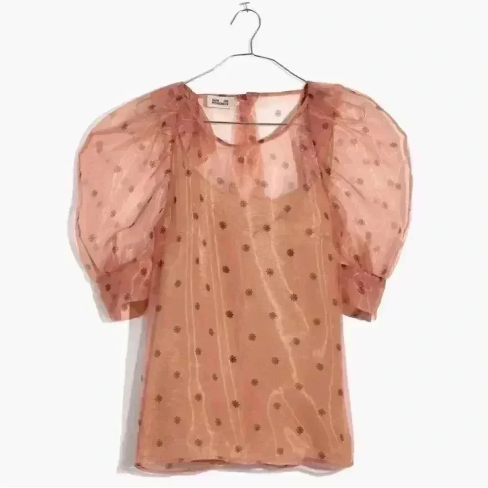 Madewell Baum Und Pferdgarten Maiko Puff-Sleeve Sheer Dot Blouse Small l US 6 - Picture 5 of 7